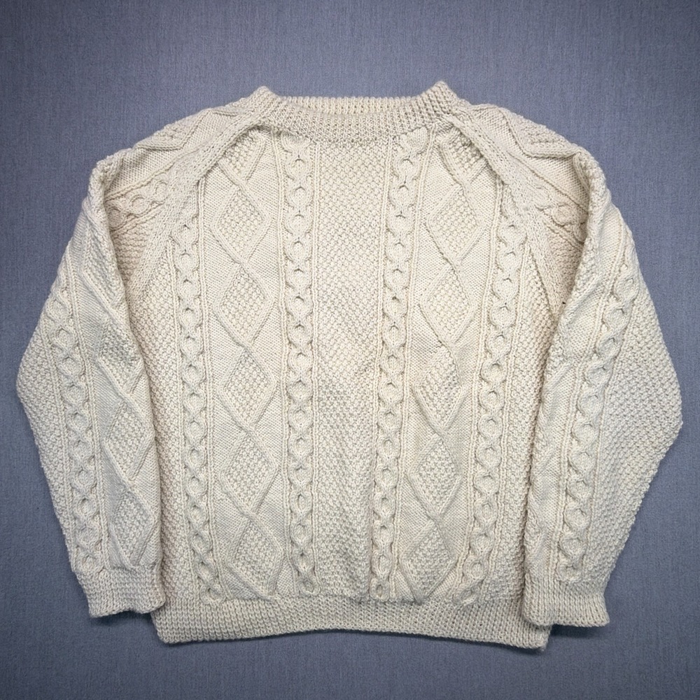Blarney Woollen Mills Cream Fisherman Sweater Traditional Aran Vintage Size 2XL